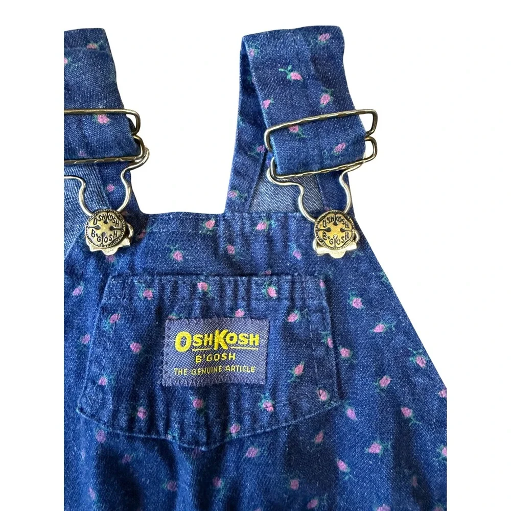 Oshkosh Floral Denim Overalls Babygirl 12 Months Bibs Cotton USA Granola Western